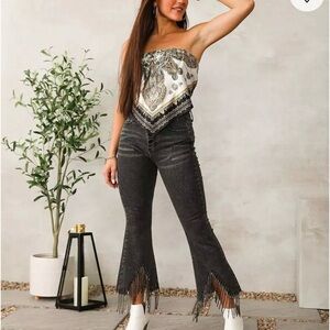 Black Fringed Women's Jeans